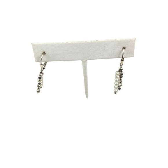 Sterling Silver & Pearl Dangle Earrings With Leverback Closure Vintage - Picture 5 of 8